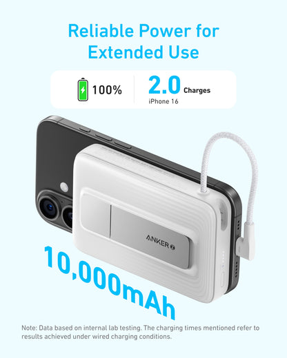 Anker Zolo Magnetic Power Bank, 10,000mAh Wireless Portable Charger with 30W Max Fast Charging, Battery Pack with Built-in USB-C Cable and Adjustable Stand, for iPhone 16/15 Series, AirPods, and More 🍁 All In One Marketplace Canada