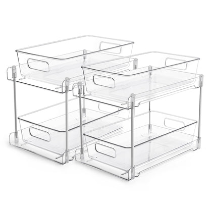 2 Tier Bathroom Organizer, Vtopmart 2 Pack Clear Under Sink Organizers Vanity Counter Storage Container, Medicine Cabinet Drawers Bins, Pull-Out Organization with Track for Pantry, Kitchen 🍁 All In One Marketplace Canada