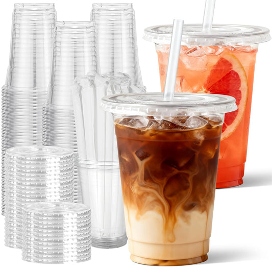 Sipthene 16 oz Clear Plastic Cups with Lids and Straws, 50 Set Disposable Coffee Cups for Iced Coffee, Cold Beverages, Smoothies and to-Go Drinks 🍁 All In One Marketplace Canada
