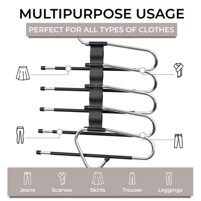 MORALVE Pants Hangers Space Saving - 2 Pack - Non-Slip Multi-Layer Space Saving Hangers - Multifunctional Clothing Rack for Closet Storage - Ideal for Jeans, Trousers, Skirts, Scarves & Slacks (Black) 🍁 All In One Marketplace Canada