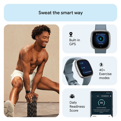 Google Fitbit Versa 4 Fitness Smartwatch with Daily Readiness, Gps, 24/7 Heart Rate, 40+ Exercise Modes, Sleep Tracking and More, Waterfall Blue/platinum, One Size (S and L Bands Included) 🍁 All In One Marketplace Canada