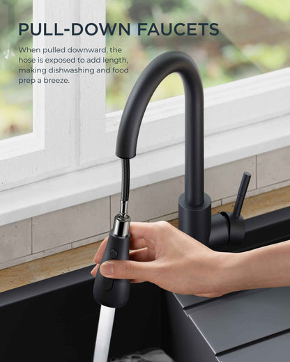 FORIOUS Black Kitchen Faucets with Pull Down Sprayer, Kitchen Sink Faucet with Pull Out Sprayer, Fingerprint Resistant, Single Hole Deck Mount, Single Handle Copper Kitchen Faucet, Matte Black 🍁 All In One Marketplace Canada