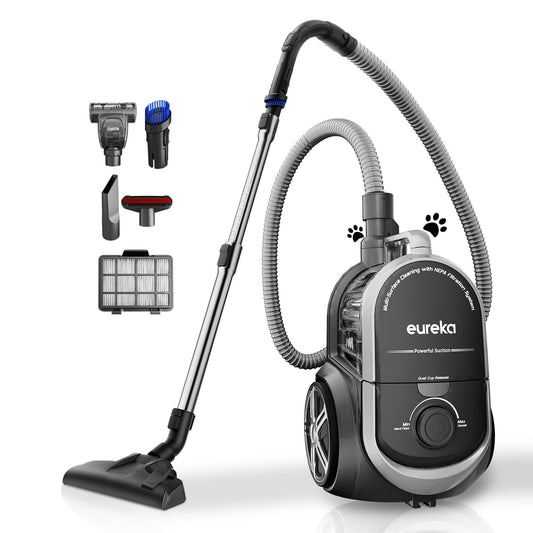 Eureka Bagless Canister Vacuum for Carpets and Hard Floors, Powerful Lightweight Vacuum Cleaner with Large Dust Cup Extension Tube 2-in-1 Crevice Tool Floor Nozzle, Silver, NEN180C w/HEPA Filter 🍁 All In One Marketplace Canada