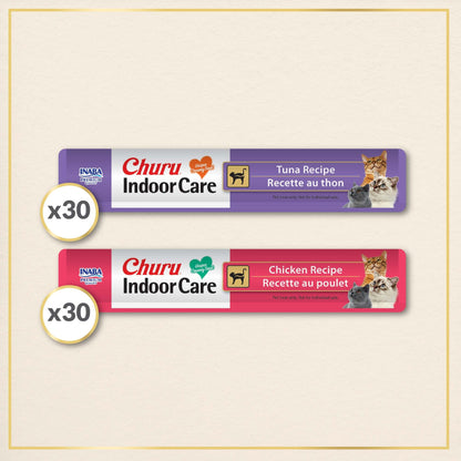 INABA Churu Indoor Care for Hairball Control, Functional Lickable Cat Treat with Taurine & Green Tea Extract, 14g Each, 60 Tubes Total, Tuna & Chicken Variety 🍁 All In One Marketplace Canada