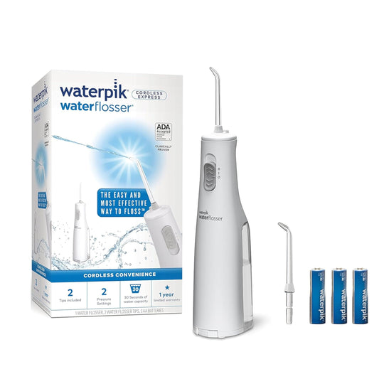 Waterpik Cordless Express Water Flosser, Battery Operated & Portable for Travel & Home, CDA Validated, Waterproof for Shower Use, White WF-02, Packaging May Vary 🍁 All In One Marketplace Canada