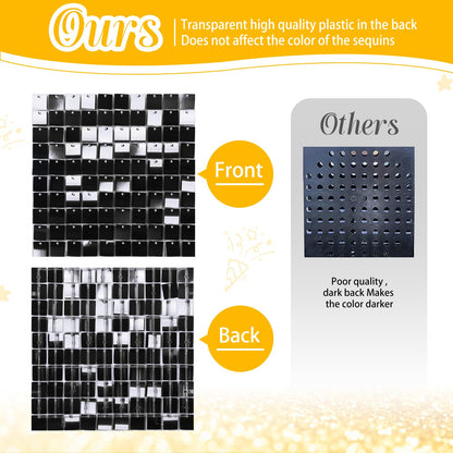 Black Shimmer Wall Backdrop 6FTx4FT Party Photo Backdrop Sequin Wall Backdrop for Anniversary Halloween Engagement Birthday Decorations