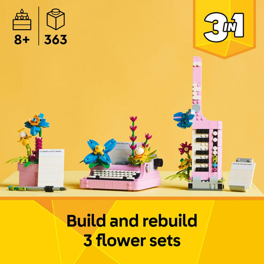 LEGO Creator 3 in 1 Typewriter with Flowers - Building Toy with 3 Building Options, Typewriter, Flowerpot with Pen & Notebook, or Keytar - Gift Idea for Birthdays - 31169 🍁 All In One Marketplace Canada