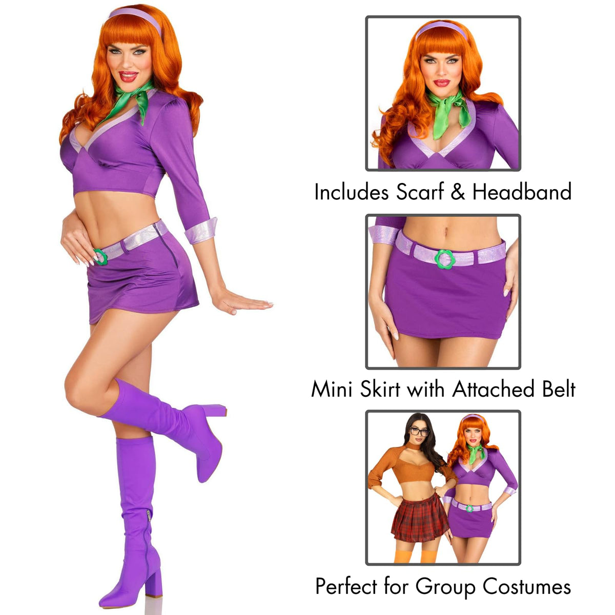 Leg Avenue Women’s 4 PC Meddling Cutie Halloween Costume with Purple Headband, Purple, Medium