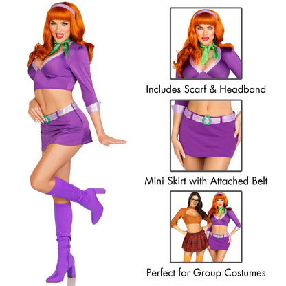 Leg Avenue Women’s 4 PC Meddling Cutie Halloween Costume with Purple Headband, Purple, Medium