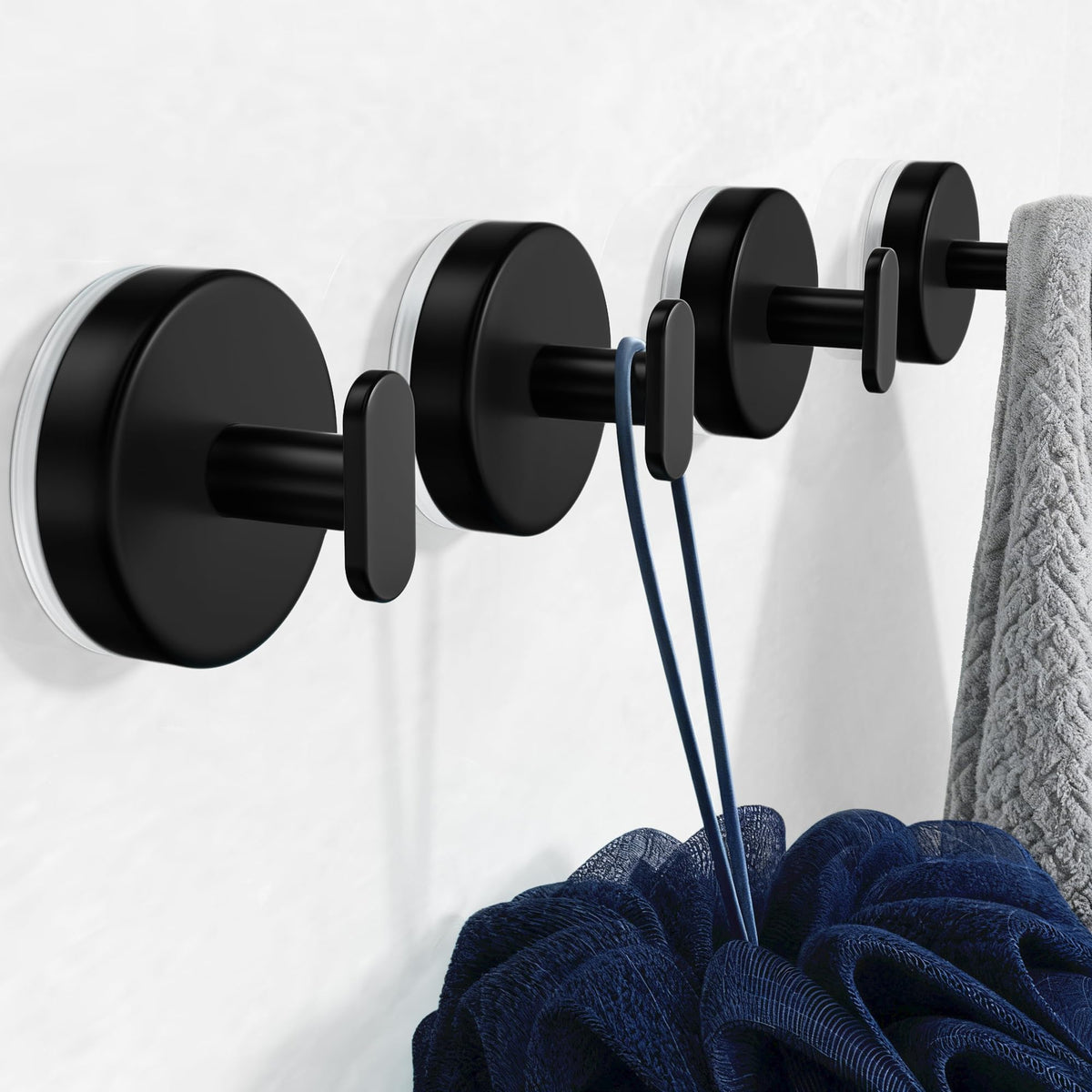 Suction Cup Hooks for Shower: 15 LB Strong Wall Hanger for Bathroom, Front Door, Glass, Window, RV, Holder for Towel, Christmas Wreath, Coat, Loofah, Waterproof & Reusable, Matt Black 4 Pack 🍁 All In One Marketplace Canada