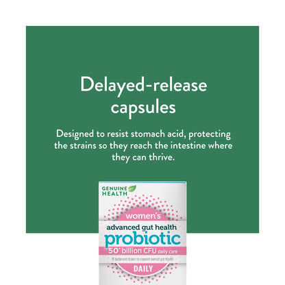 Genuine Health Advanced Gut Health Probiotic Women's Daily 50 Billion CFU - Healthy Digestion & Gut Flora Support - Women’s Probiotic - Vegan, Gluten-Free & Non-GMO - 30 Capsules (30 Servings) 🍁 All In One Marketplace Canada