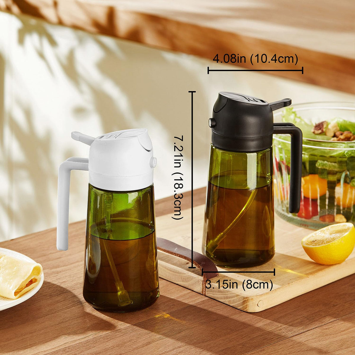 TrendPlain 470ml Olive Oil Dispenser Bottle for Kitchen Gadgets - 2 in 1 Dispenser and Sprayer - Olive Oil Spray Bottle w/Stickers (Light Blockage) - BPA Free - Black&Green 🍁 All In One Marketplace Canada