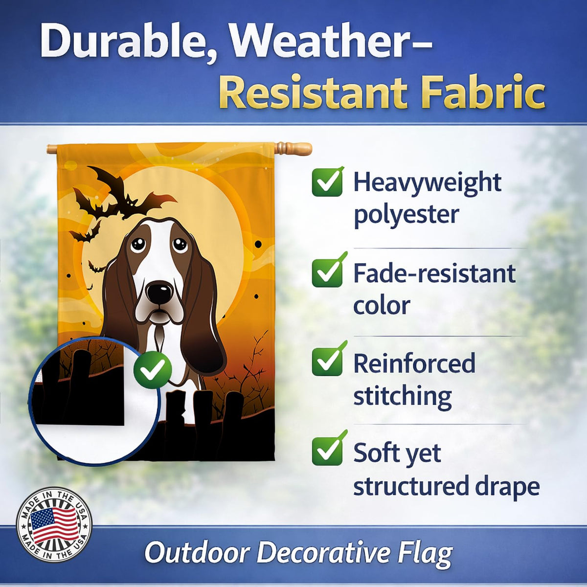 Caroline's Treasures BB1801CHF Halloween Basset Hound Canvas House Size Flag, Multicolor, Large