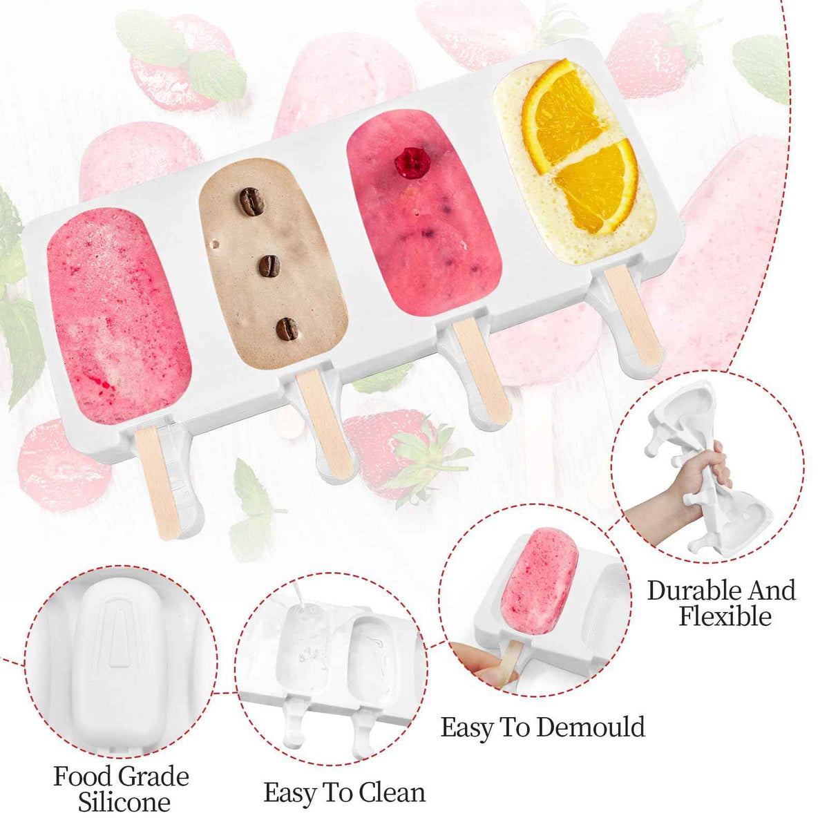 Popsicle Molds 2Pcs, Silicone Ice Cream Molds ice Lolly Moulds with Lid, 100 Sticks and 50 Bags for Ice Pop Cakesicle Dessert, BPA Free 🍁 All In One Marketplace Canada