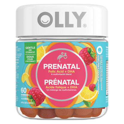 OLLY Prenatal Gummy Supplement Sweet Citrus Multivitamin to help support Mommy & Baby, with no artificial flavours and colours, 30 day supply (60 gummies) 🍁 All In One Marketplace Canada