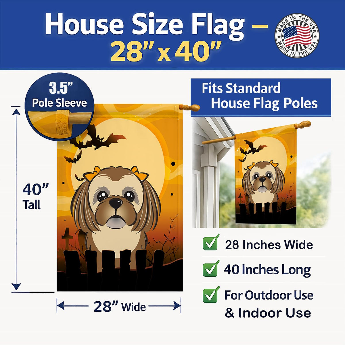 Caroline's Treasures BB1807CHF Halloween Chocolate Brown Shih Tzu Canvas House Size Flag, Multicolor, Large