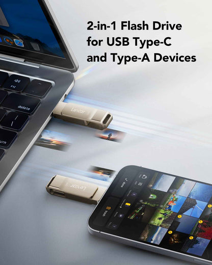 Lexar D40E 64GB Dual USB 3.2 Gen 1 Type-C Jump Drive, USB-C Flash Metal Housing Swivel Design Thumb Drive (Champagne Silver) 🍁 All In One Marketplace Canada
