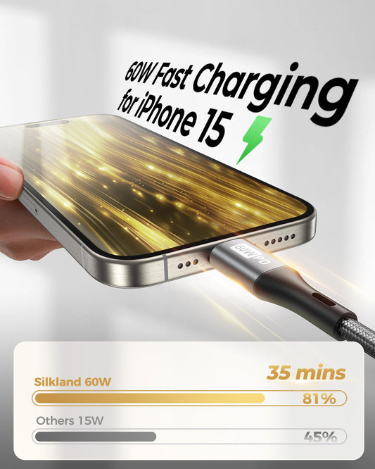 Silkland USB C to USB C Cable 60W 3 Pack [6.6ft+3.3ft+1.6ft], PD QC 3.0, Type C Fast Charger USBC Cord Compatible for iPhone 17, Samsung S24/S23 Ultra, iPad Pro Air Mini, MacBook, Pixel 🍁 All In One Marketplace Canada