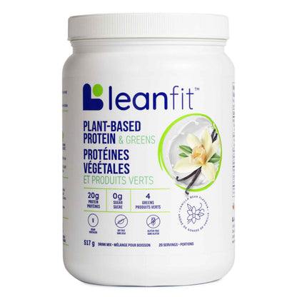 LEANFIT PLANT-BASED PROTEIN & GREENS Natural Vanilla – 20g Plant Protein + 4 Leafy Greens Per Serving – Vegan, Gluten-Free, Soy-Free, No Sugar - 20 Servings, 517g Tub 🍁 All In One Marketplace Canada