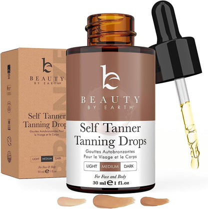 Self Tanning Drops - Natural & Organic Ingredients, Medium Face Tanning Drops to Add to Lotion, Moisturizing Bronzing Tanner for Face & Body, Toxin Free Tanner for Fake Tan 🍁 All In One Marketplace Canada