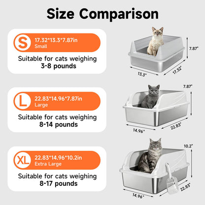 Stainless Steel Cat Litter Box, Odor Free Metal Litter Box with High Sides Lid, Open Top Low Entry Litter Pan Include Scoop Easy Cleaning Anti-Scratch Kitty Cat Box Anti-Urine Leakage, Non-Sticky 🍁 All In One Marketplace Canada