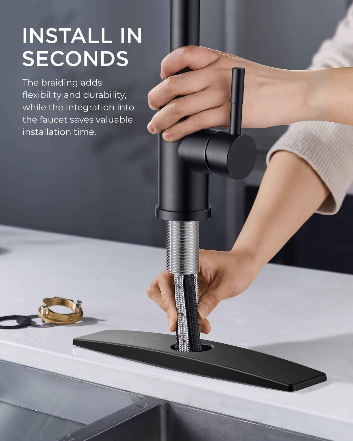 FORIOUS Black Kitchen Faucets with Pull Down Sprayer, Kitchen Sink Faucet with Pull Out Sprayer, Fingerprint Resistant, Single Hole Deck Mount, Single Handle Copper Kitchen Faucet, Matte Black 🍁 All In One Marketplace Canada