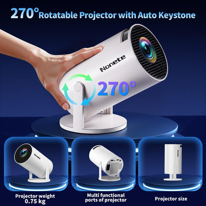 [2026 Upgraded] Mini Projector Support 4K 1080P FHD Auto Keystone 270° Rotatable with WiFi 6 and Bluetooth 5.2 Projector Portable Compatibile with HDMI/TV Stick/Memory Stick/Laptop,White 🍁 All In One Marketplace Canada