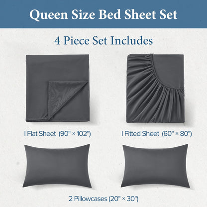 JOLLYVOGUE Queen Size Bed Sheet Set - 4 Piece Bed Sheets Set with Deep Pocket - Soft Breathable & Cooling - Resists Shrinkage & Fading Draps Queen - Easy Care (Dark Grey) 🍁 All In One Marketplace Canada