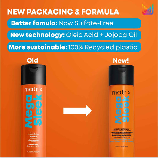 Matrix Mega Sleek Anti-Frizz Sulfate-Free Smoothing Shampoo for All Frizzy Hair, Professional Formula, For Humidity & Static Protection 🍁 All In One Marketplace Canada