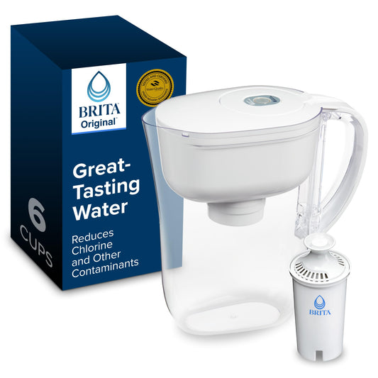 Brita 6 Cup Filter Pitcher withSmart Light Indicator, Reduces Chlorine taste and odour from Tap Water, Filters 151 Litres, Metro, White 🍁 All In One Marketplace Canada