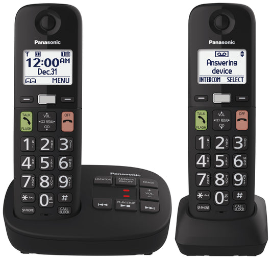 Panasonic Cordless Phone, Easy to Use with Large Display and Big Buttons, Flashing Favourites Key, Call Block, 2 Cordless Handsets - KX-TGU122CB (Black) 🍁 All In One Marketplace Canada