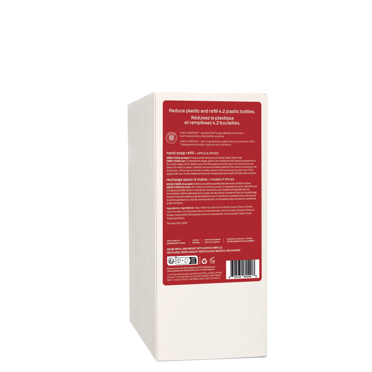 ATTITUDE Liquid Hand Soap Refill, EWG Verified, Made in Canada, Plant and Mineral-Based, Vegan Personal Care Products, Apple & Spices Scent, 2 L 🍁 All In One Marketplace Canada