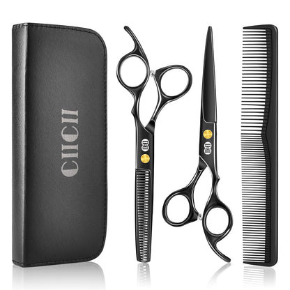 CIICII Hair Cutting Scissors Shears Kit, Professional Barber Haircut Scissors Set (6.7 Inch Hair Beard Hairdressing Trimming Haircutting Thinning Shears) for Men Women Hairdresser Home Salon (Black) 🍁 All In One Marketplace Canada
