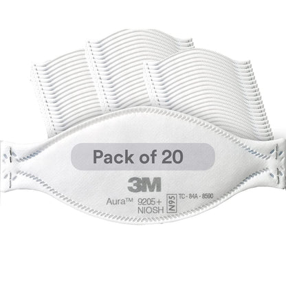 3M Aura Particulate Respirator 9205+, N95, Pack of 20 Disposable Respirators, Individually Wrapped, 3 Panel Flat Fold Design Allows for Facial Movements, Comfortable, NIOSH Approved 🍁 All In One Marketplace Canada