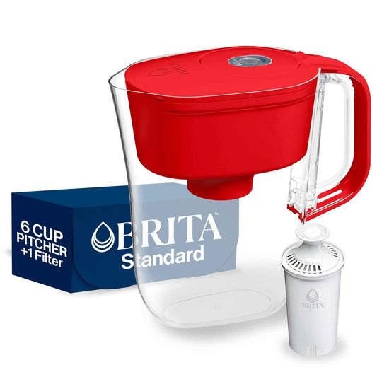Brita 6 Cup Filter Pitcher with Smart Light Indicator, Reduces Chlorine taste and odour from Tap Water, Filters 151 Litres, Denali, Red 🍁 All In One Marketplace Canada