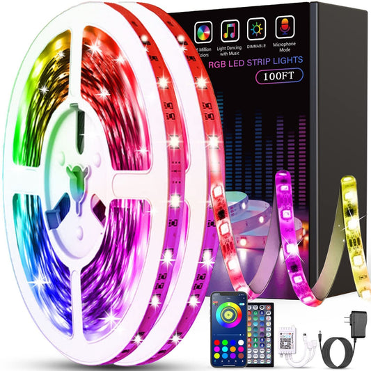 Tenmiro Led Lights for Bedroom 100ft(2 Rolls of 50ft) Smart Music Sync Color Changing LED Strip Lights with App and Remote Control RGB LED Strip, LED Lights for Room Home Party Decoration 🍁 All In One Marketplace Canada