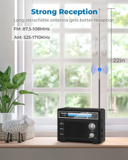 PRUNUS Portable Radio AM FM, Transistor Radio Battery Operated and Plug in Wall,Loud Speaker Support AUX in and Micphone in, Small Radios Portable AM FM J-136 🍁 All In One Marketplace Canada