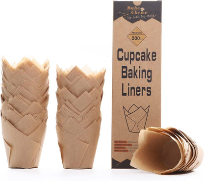 Bake Choice 200pcs Natural Tulip Cupcake Liners for Baking, Unbleached EU Muffin Liners, Parchment Paper Muffin Liners, Cupcake Liners, Tulip Muffin Liners for Party, Christmas 🍁 All In One Marketplace Canada