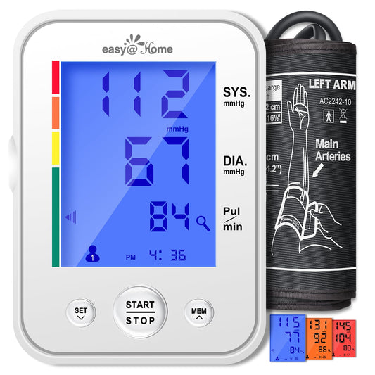 Blood Pressure Monitor for Home Use: Easy@Home Upper Arm Large Cuff BP Machine - Automatic Tensiometer with 3-Color Backlit Hypertension Display and 2 Users, Supports Free MyHeartPal App Scan, EBP-095 🍁 All In One Marketplace Canada