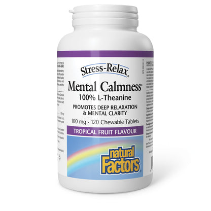 Natural Factors Stress Relax Mental Calmness, 120 Chewable Tablets, Tropical Fruit Flavour, Suntheanine L Theanine 100 mg, Promotes Deep Relaxation, Stress Relief, Proudly Canadian 🍁 All In One Marketplace Canada