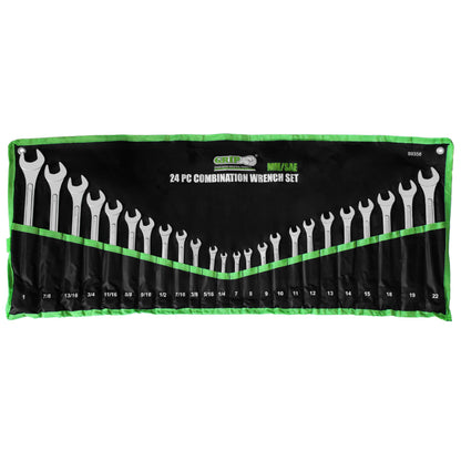 Grip 24 pc All-Purpose Master Combination Wrench Set MM/SAE - Metric 7mm to 22mm - SAE 1/4” to 1" - Roll-up Pouch - General Household, Garage, Auto Repairs, Cars, Trucks, Boat 🍁 All In One Marketplace Canada