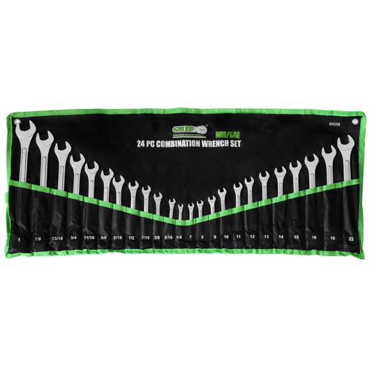 Grip 24 pc All-Purpose Master Combination Wrench Set MM/SAE - Metric 7mm to 22mm - SAE 1/4” to 1" - Roll-up Pouch - General Household, Garage, Auto Repairs, Cars, Trucks, Boat 🍁 All In One Marketplace Canada