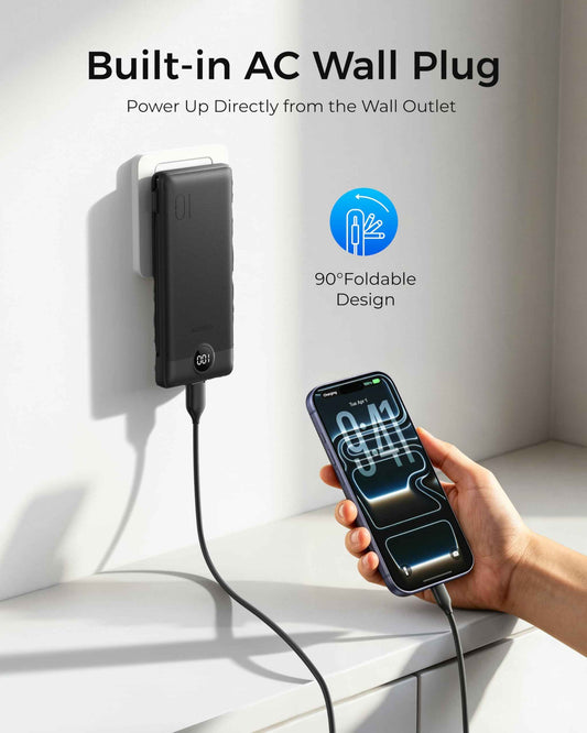 VEGER Portable Charger for iPhone Built in Cables and Wall Plug, 10000mah Slim Fast Charging USB C Power Bank, Travel Essential Battery Pack Compatible with iPhones, iPad, Samsung More Devices(Black) 🍁 All In One Marketplace Canada