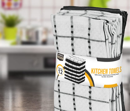 Utopia Towels Kitchen Towels, 12 Pack, 15 by 25 Inches, Dobby Weave, 100% Ring Spun Cotton, Super Soft and Absorbent Dish, Tea, and Bar Towels, Black 🍁 All In One Marketplace Canada