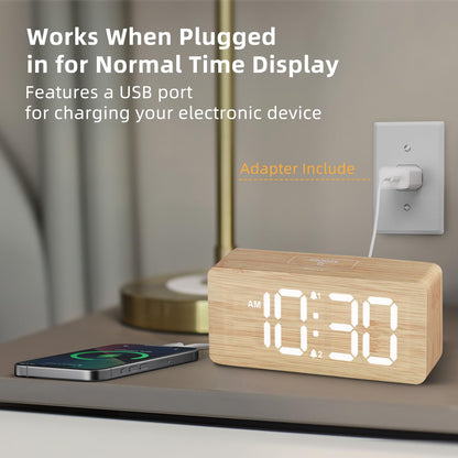 Wooden Digital Alarm Clocks for Bedrooms: Dimmable Dual Alarm Clock with Large Numbers for Bedside Desk - Bamboo 🍁 All In One Marketplace Canada