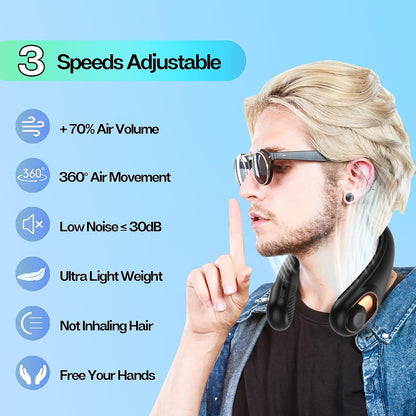 Portable Neck Fan with LED Display & 360° Cooling Airflow, 3 Speed Settings Bladeless Cooler, 4000mAh Rechargeable Battery, Ultra-Quiet Personal Fan for Home, Office, Travel, Sports 🍁 All In One Marketplace Canada