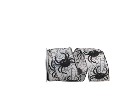 Reliant Ribbon 93570W-030-40F Spider Web Glitter Halloween Wired Edge Ribbon, 2-1/2 Inch X 10 Yards, White