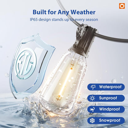 addlon 100FT (50FTx2) Outdoor String Lights Waterproof Shatterproof with 32 LED Edison Bulbs, Dimmable Connectable Patio Lights for Backyard Garden Balcony Party, Warm Yellow, Energy-Saving 🍁 All In One Marketplace Canada