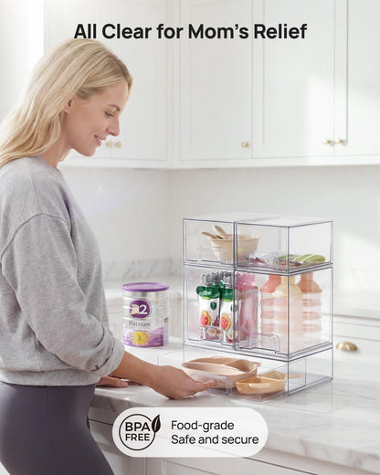 Vtopmart Stackable Storage Drawers Set of 5, 12" Wide and 4.4''&7.6'' High Clear Plastic Organizer Bins for Beauty Supplies,Ideal for Vanity, Bathroom,Cabinet,Pantry Organization 🍁 All In One Marketplace Canada