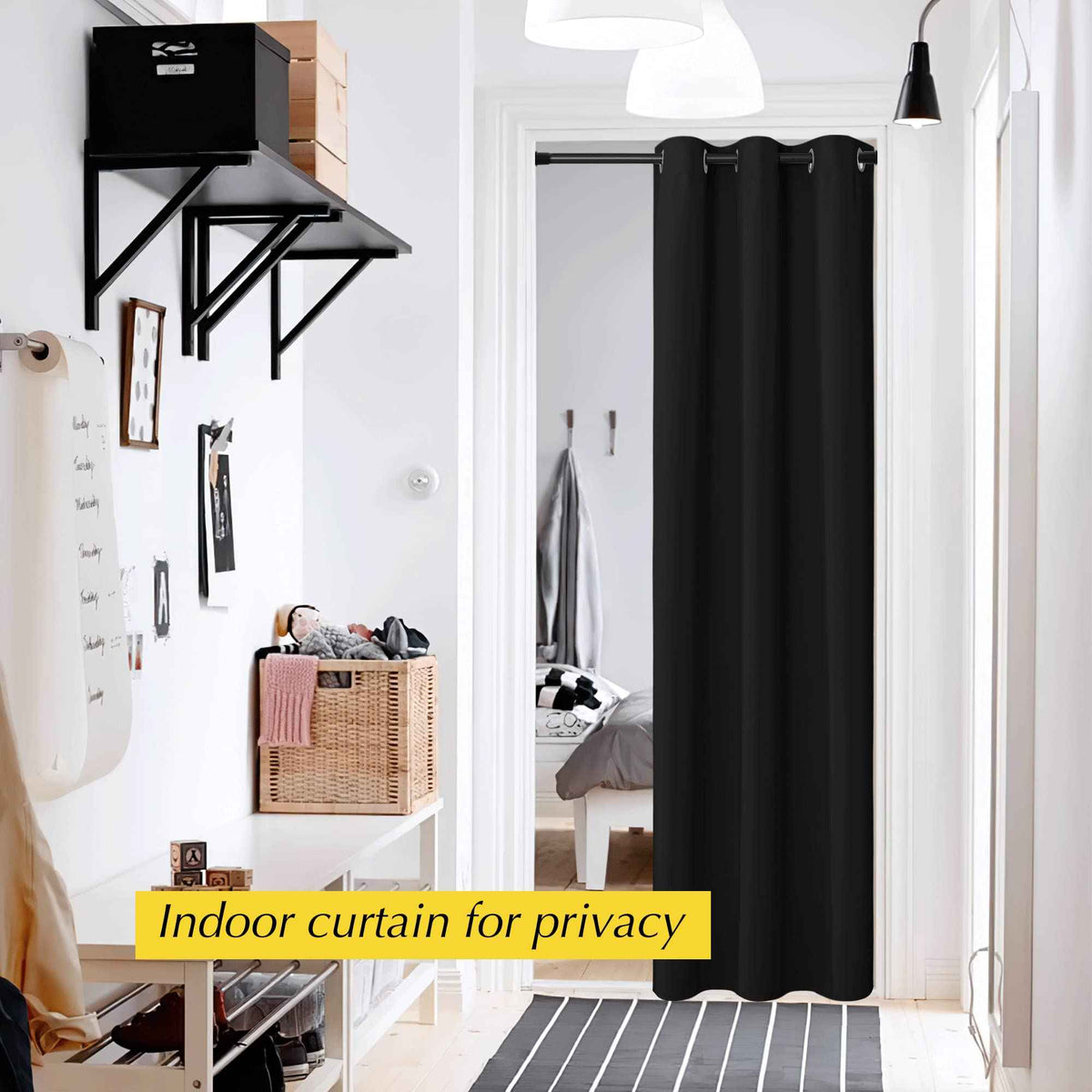 NICETOWN Black Doorway Curtains 84 Inch Length, Thermal Insulated Grommet Closet Door Curtain Room Divider Temporary Halloween Window Treatment for Bedroom, 1 Panel, 42 Inch Wide